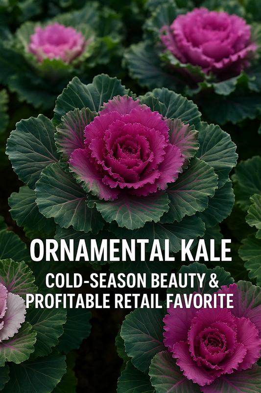 Ornamental kale with vibrant purple rosettes – stunning cold-season plant and profitable cut flower for retail displays.