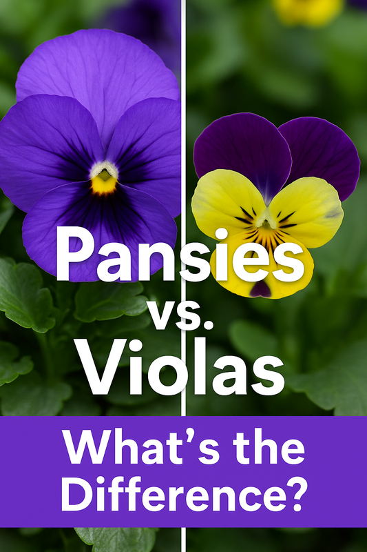 Comparison of pansies and violas side by side, highlighting flower size, color variety, and growth habits for gardeners choosing between pansy and viola seeds