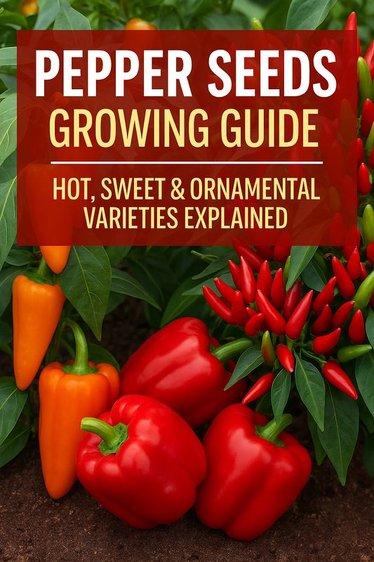Vibrant red, orange, and green peppers showing hot, sweet, and ornamental varieties — ideal visual for a pepper seeds growing guide.