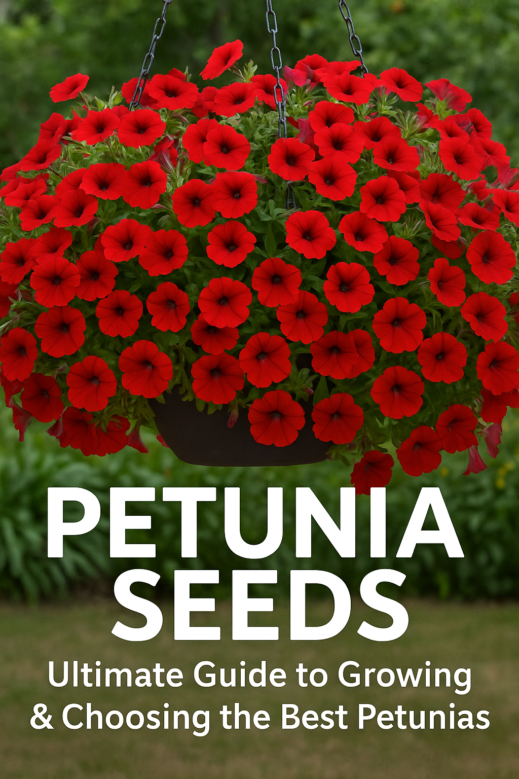 Wave and Easy Wave petunias in a full hanging basket for a guide on growing petunia seeds and choosing the best petunia varieties
