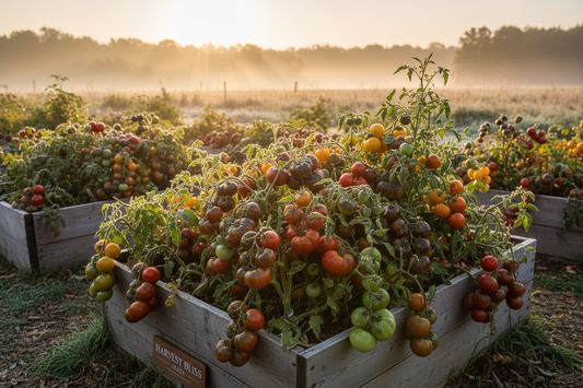 Ripe tomatoes on the vine ready to pick before frost