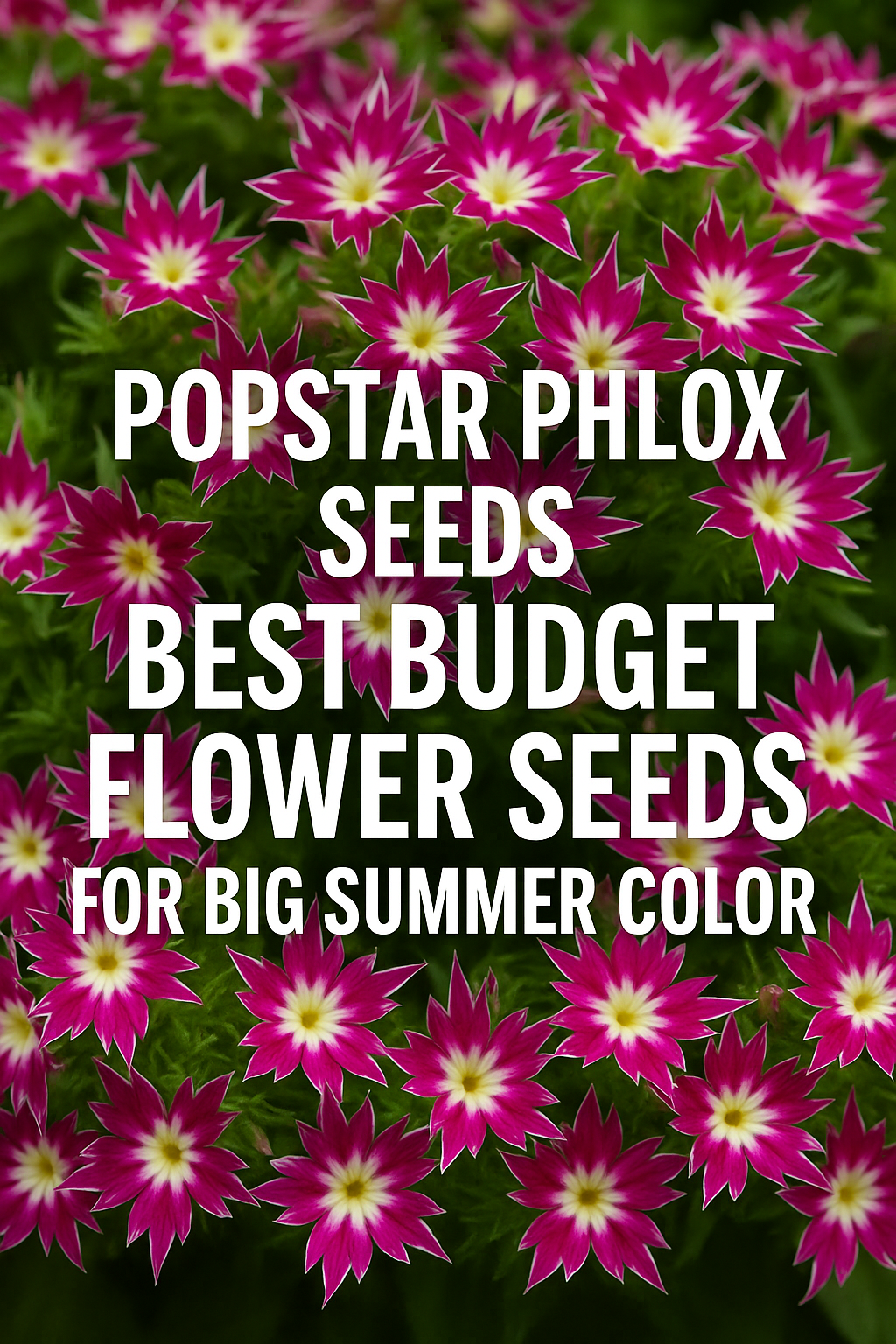 Pink and white star-shaped Popstar Phlox flowers — Pinterest thumbnail for Popstar Phlox Seeds Best Budget Flower Seeds for Big Summer Color