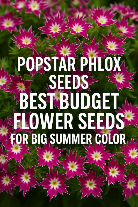 Pink and white star-shaped Popstar Phlox flowers — Pinterest thumbnail for Popstar Phlox Seeds Best Budget Flower Seeds for Big Summer Color