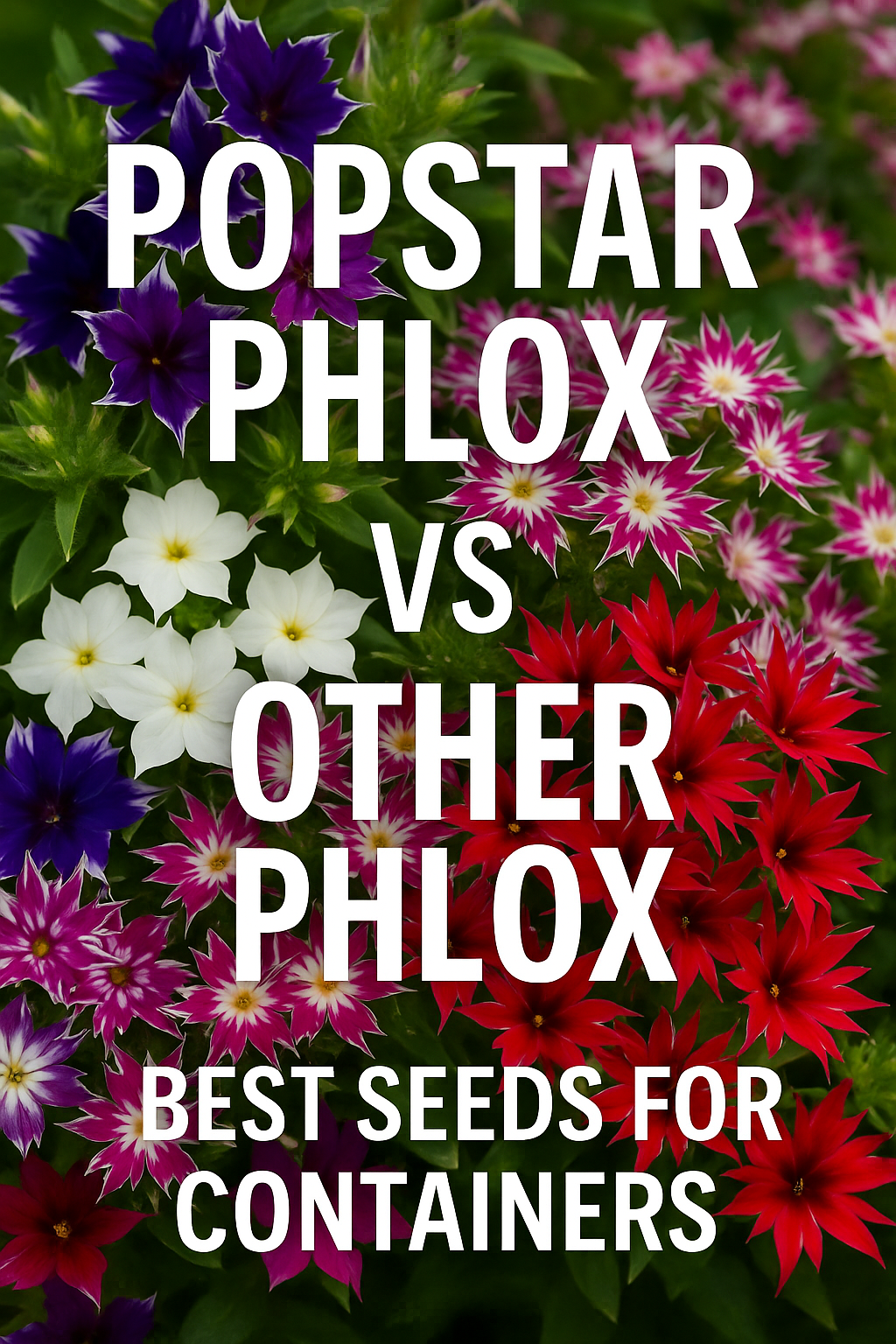 Popstar Phlox compared to other phlox varieties — star-shaped blooms in multiple bright colors, Pinterest thumbnail for Popstar Phlox vs Other Phlox Varieties Best Seeds for Containers