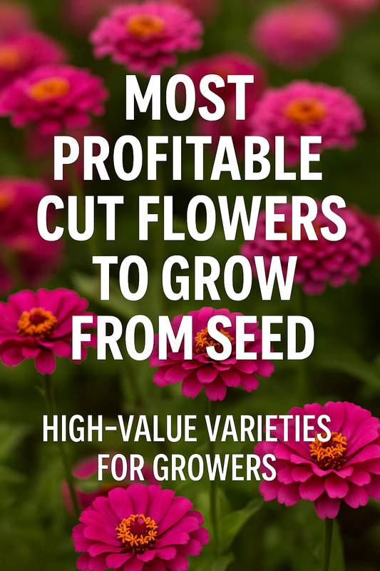 Most profitable cut flowers to grow from seed — vibrant Lisianthus, Zinnia, and Strawflower varieties for high-value bouquet production.
