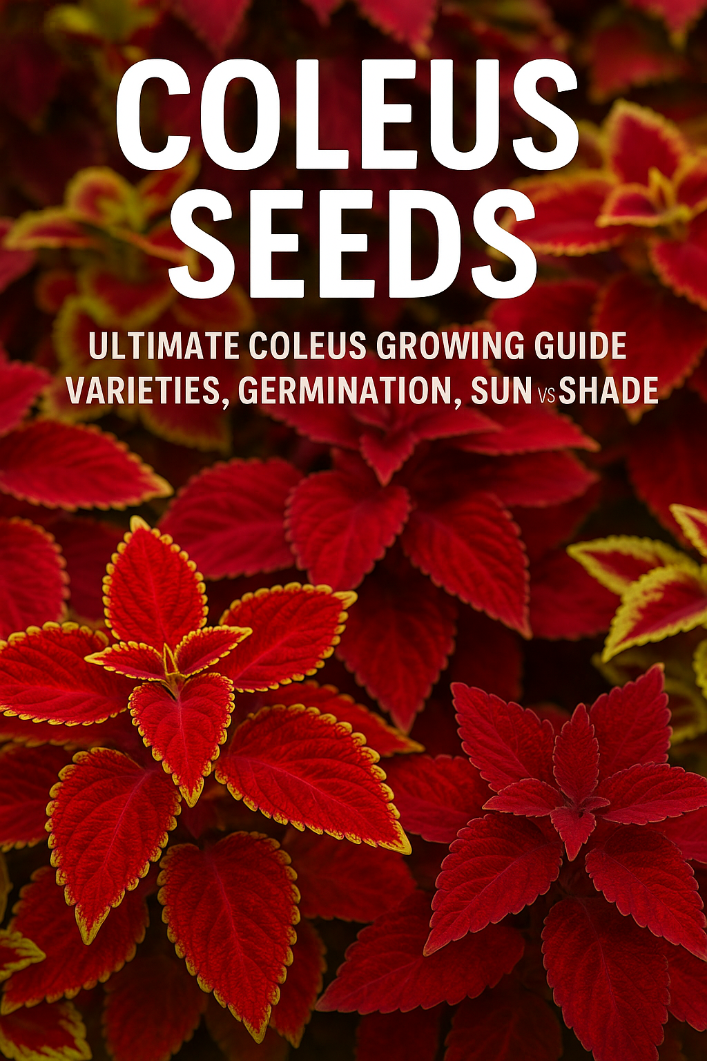 Red coleus foliage grown from seed, showing vibrant bedding plant color.