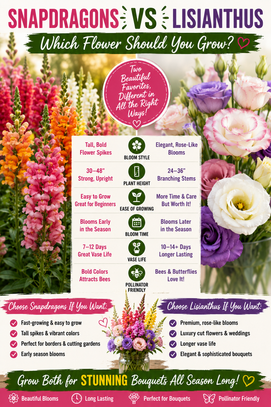 Snapdragons vs Lisianthus comparison for cut flowers and home gardens.