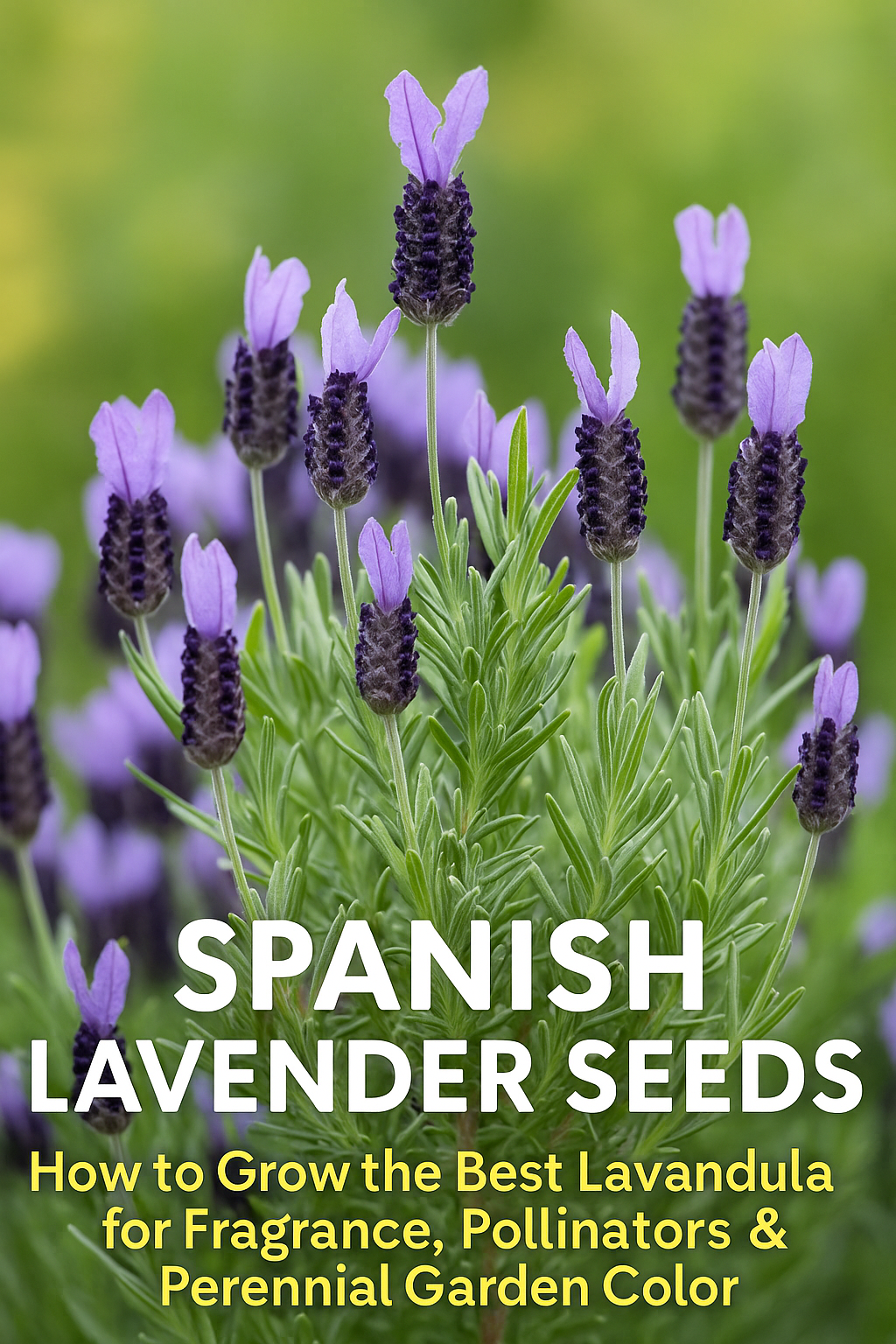 Spanish Lavender flowers in full bloom, used to illustrate a guide on growing Lavandula from seed for fragrant, long-lasting perennial color.