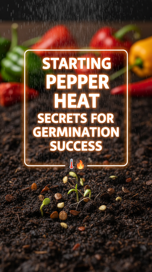 Pepper seeds germinating in warm indoor seed trays with heat for strong growth.