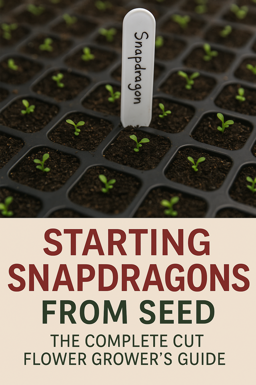 Snapdragon seedlings growing in 288-cell trays – starting snapdragons from seed for cut flower growers guide