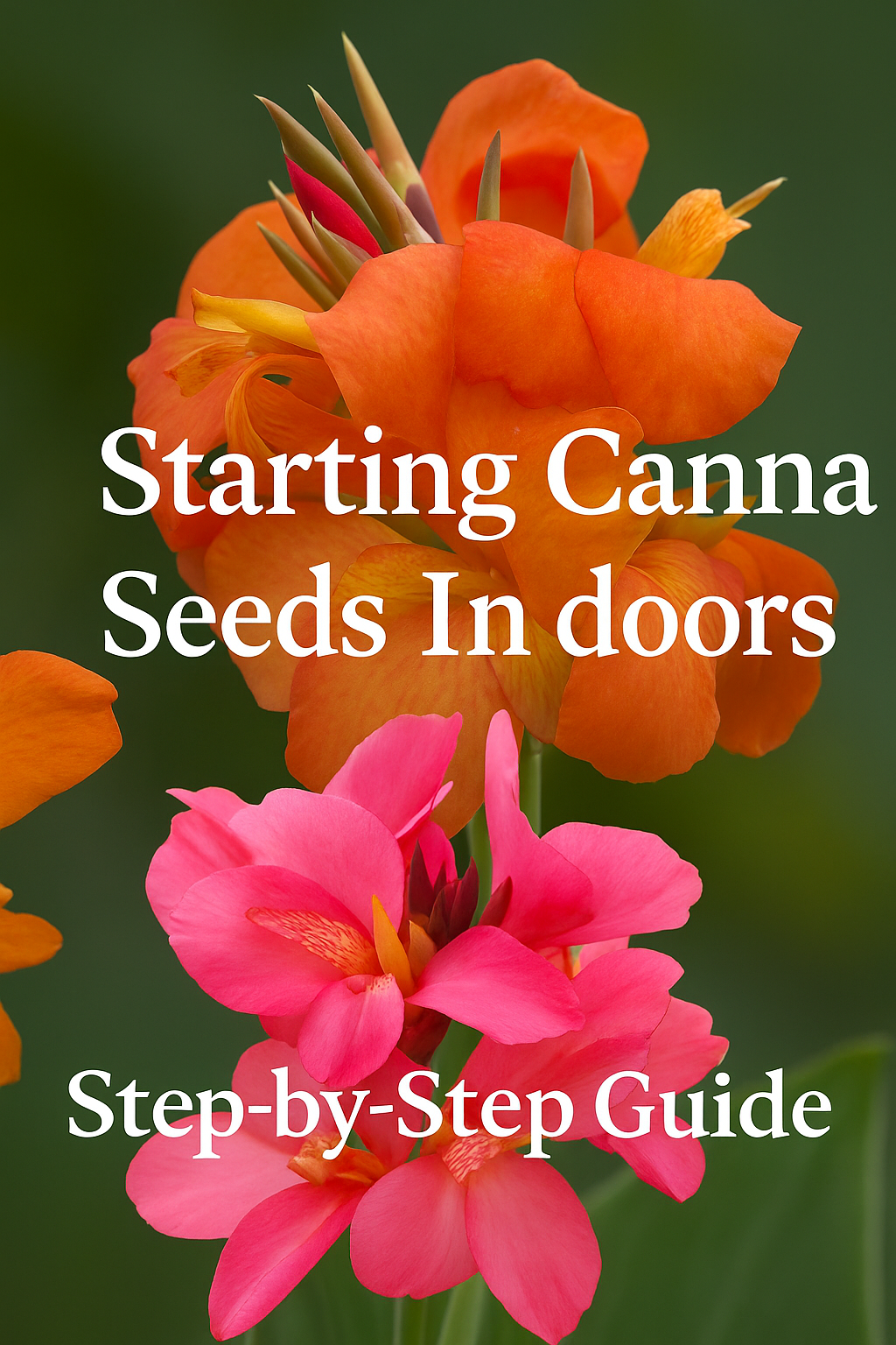 Step-by-step guide showing canna flowers, representing how to start canna seeds indoors before planting outside
