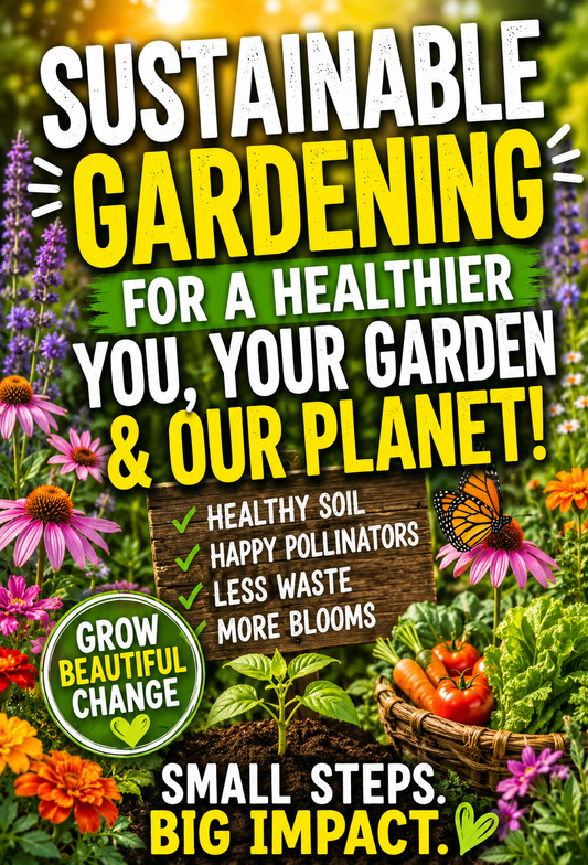 Sustainable eco friendly garden with colorful flowers vegetables and pollinator friendly plants