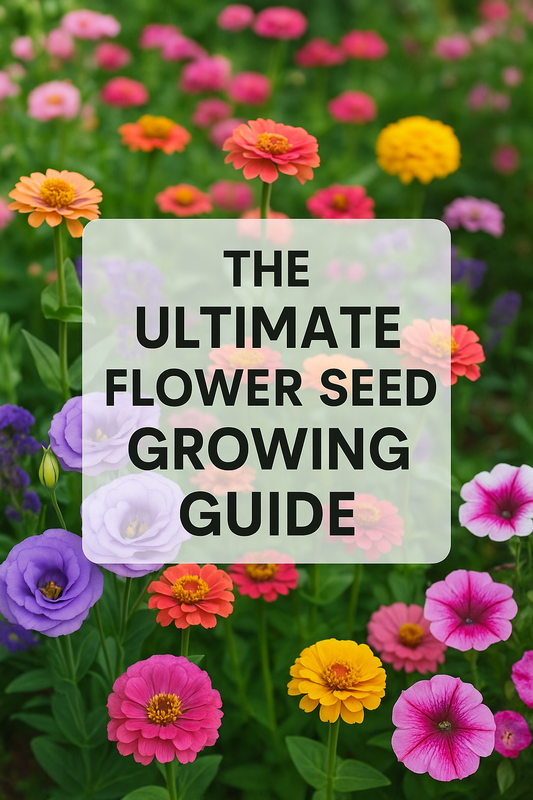 Lisianthus, petunias, zinnias, and marigolds blooming in a vibrant flower garden