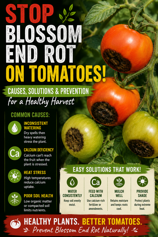 Tomatoes affected by blossom end rot showing black sunken lesions on the bottom of developing fruit.