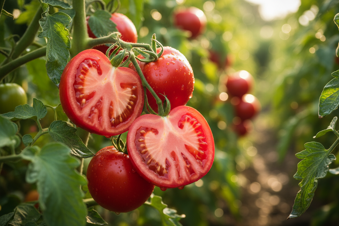 Ripe tomatoes on the vine in a sunny garden – are tomatoes fruits or vegetables?