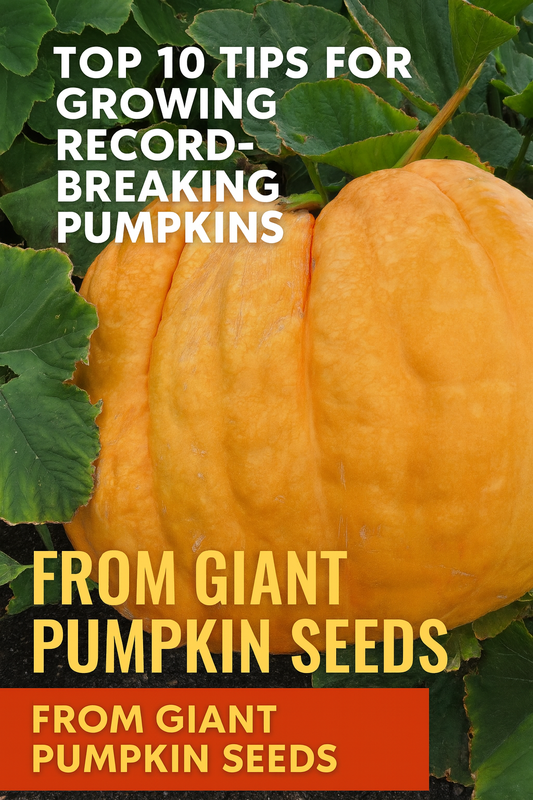 Bright orange giant pumpkin growing in a garden, perfect example of record-breaking pumpkins from giant pumpkin seeds