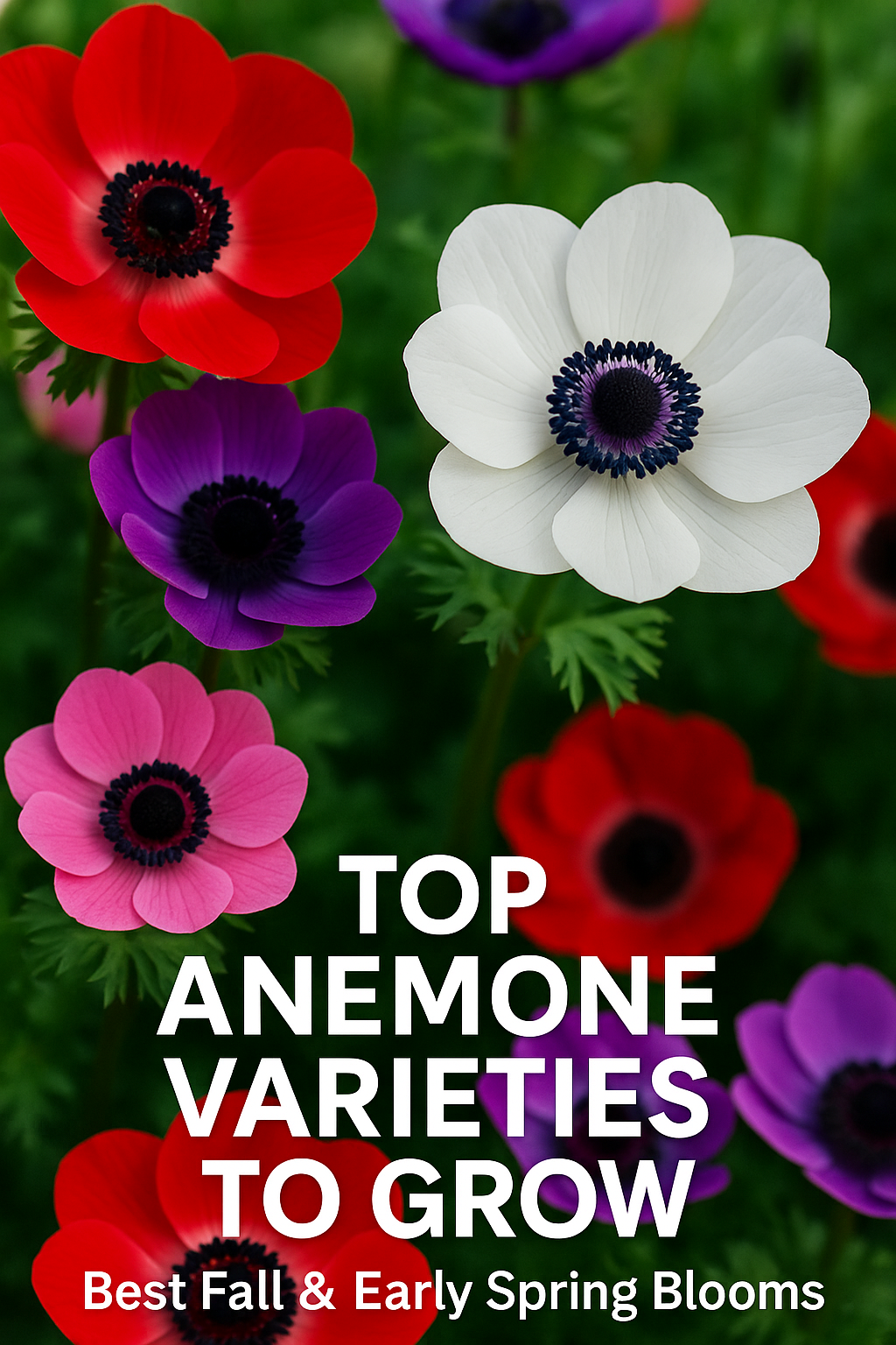 Beautiful Anemone flowers in red, purple, pink, and white — top varieties to grow from seed for colorful fall and early spring garden displays.
