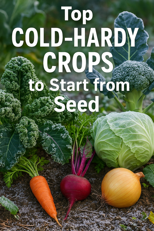 Cold-hardy vegetables like kale, cabbage, carrots, broccoli, and beets thriving in an early spring garden — top crops to start from seed for frost-tolerant harvests