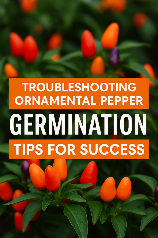 Colorful ornamental pepper plants with red, orange, yellow, and purple fruits used in a guide about troubleshooting pepper seed germination and growing success