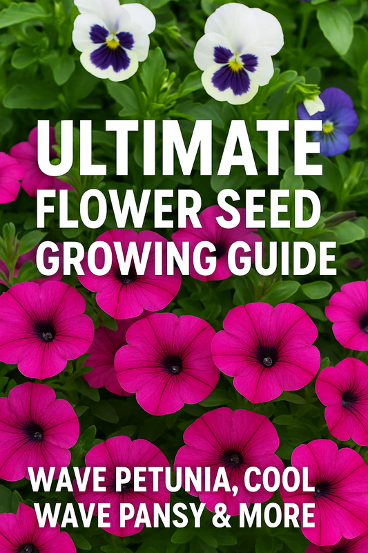 Colorful Wave Petunias and Cool Wave Pansies in bloom showing top flower seeds for every season.