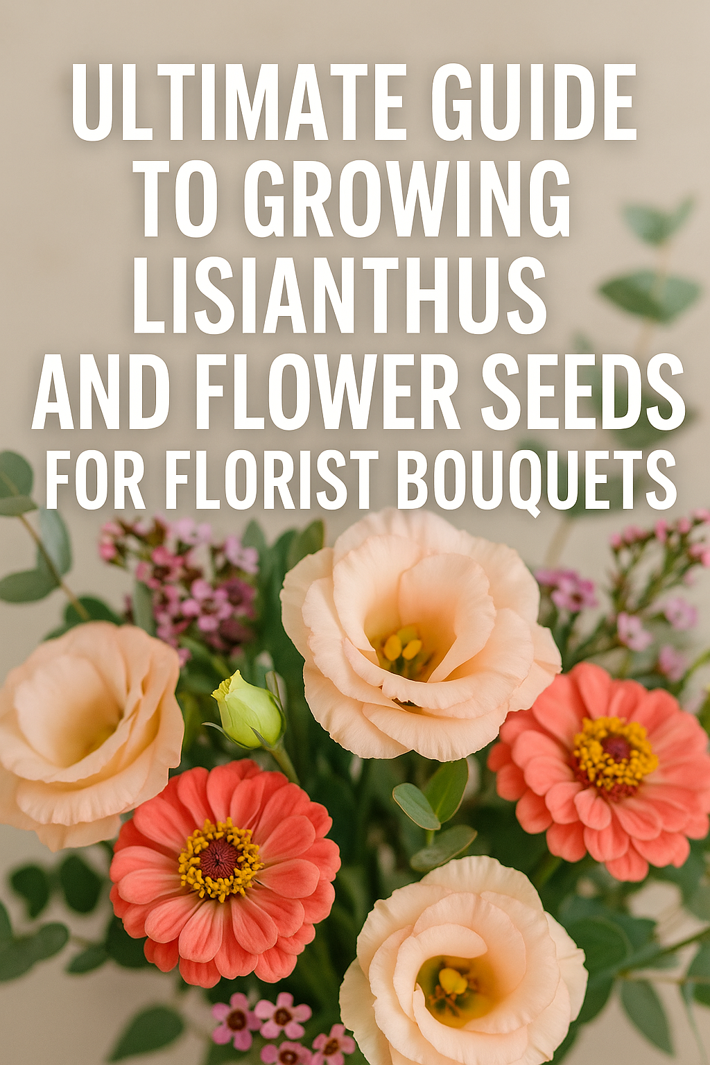 Lisianthus and zinnias in a bright florist-style bouquet grown from seed