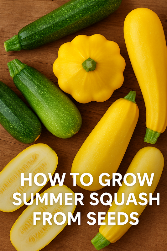 Colorful squash varieties growing in a sunny garden from seed