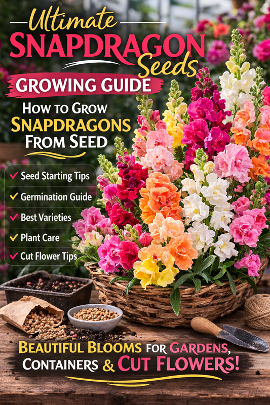 Colorful snapdragon flowers growing in a greenhouse showing multiple snapdragon varieties used in a complete snapdragon seed growing guide.