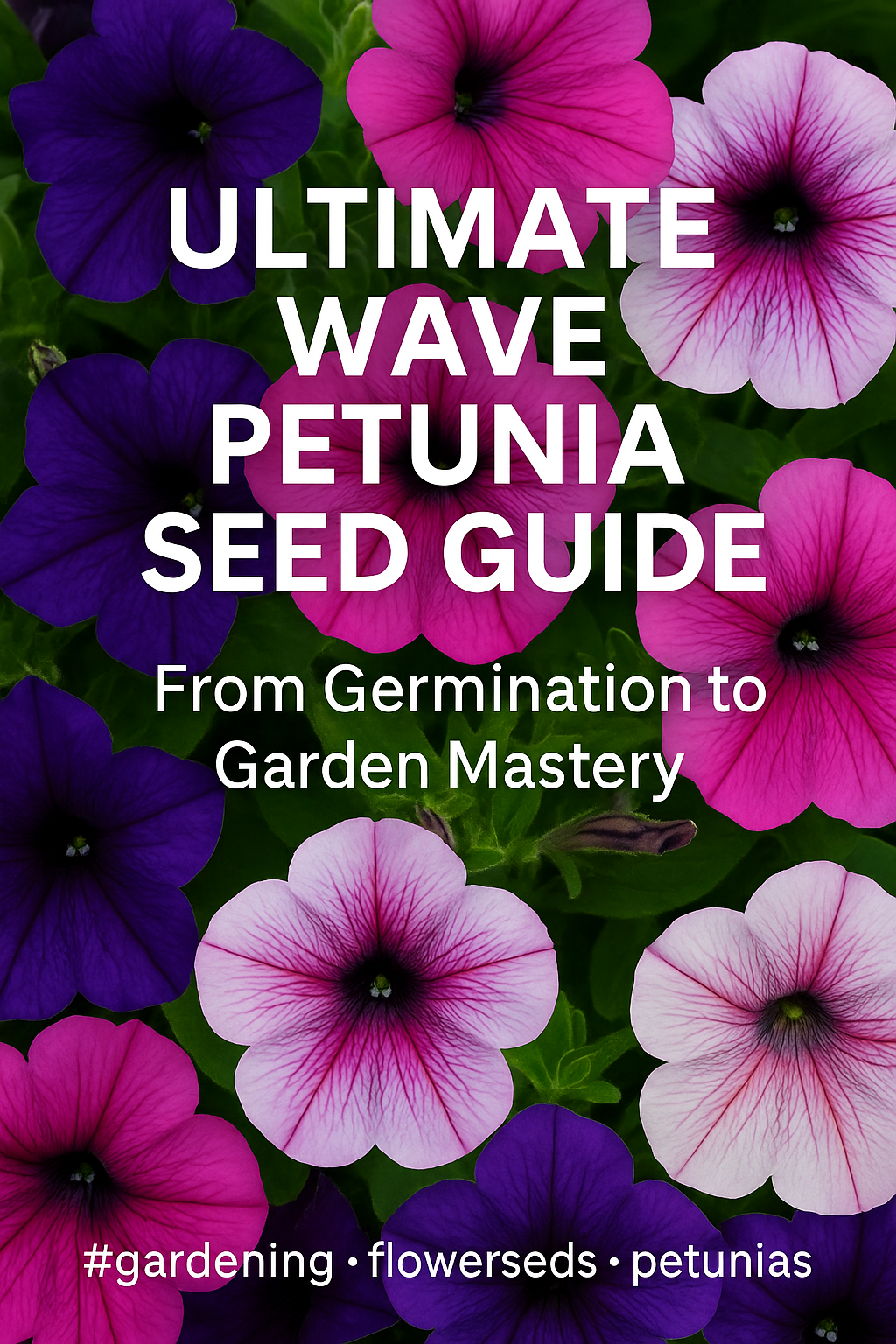 Vibrant pink, purple, and white Wave Petunias in full bloom — representing Easy Wave, Tidal Wave, and Shock Wave Petunia varieties grown from seed for nonstop color and garden performance.