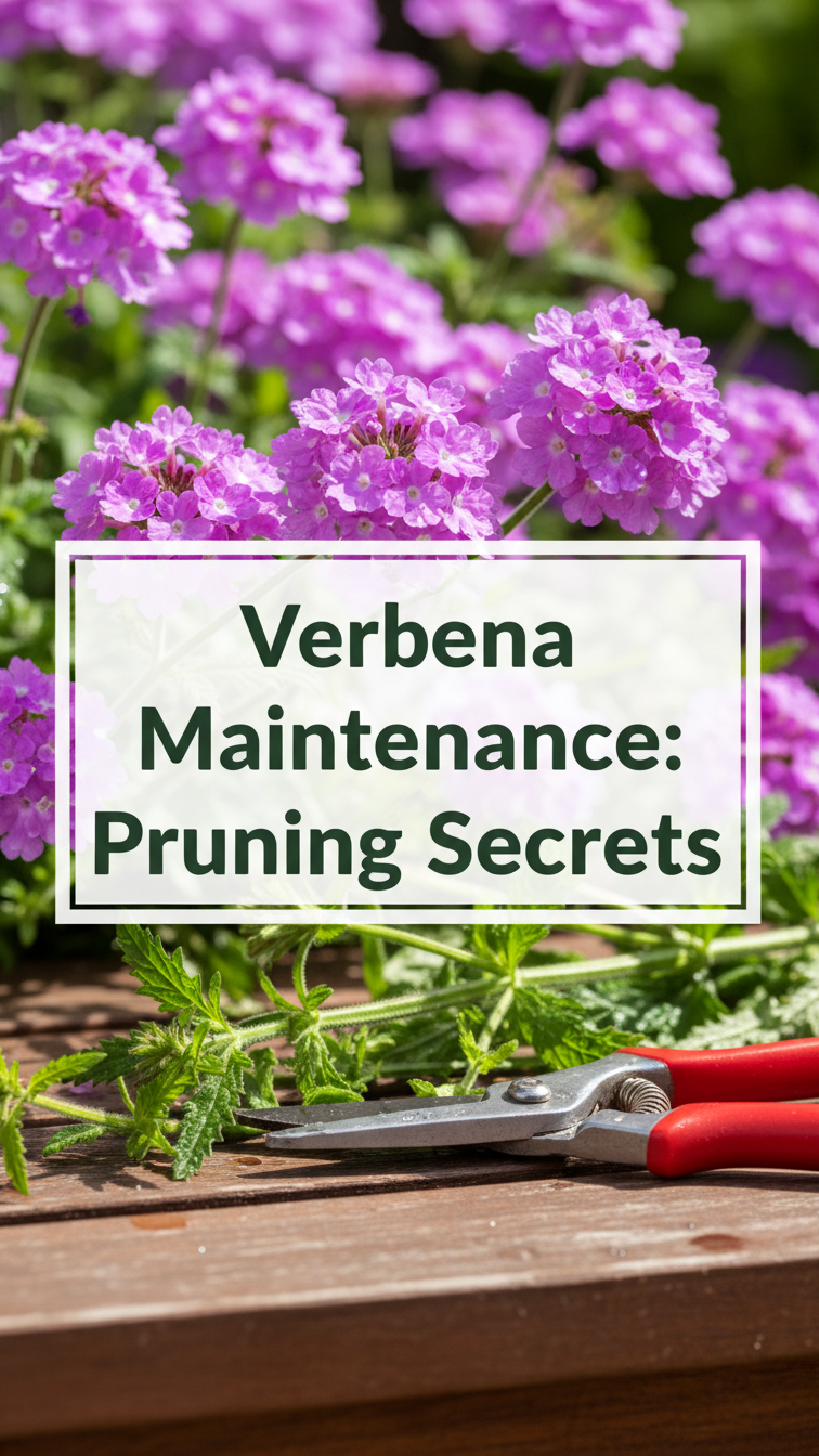 Gardener pruning vibrant verbena plants to encourage continuous summer blooms in a flower bed.