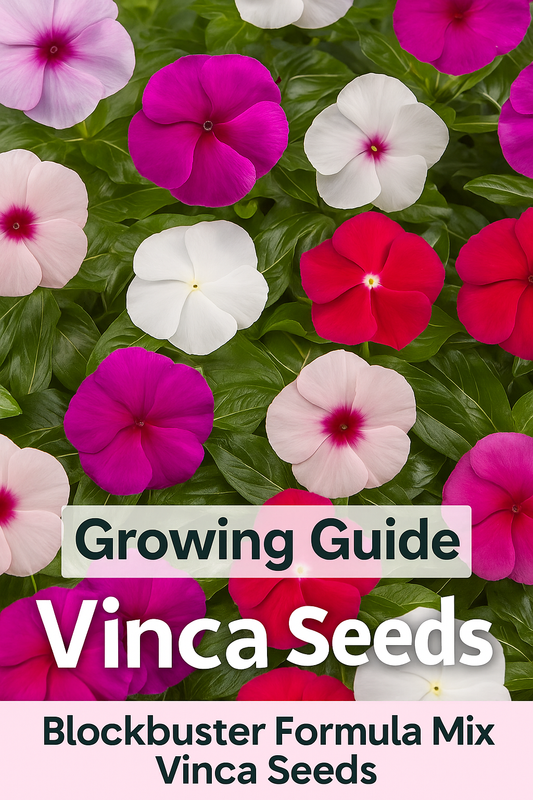 Vinca flowers in vivid shades of pink, white, and lavender bloom in summer heat, offering a complete guide to growing periwinkle seeds for lasting color.