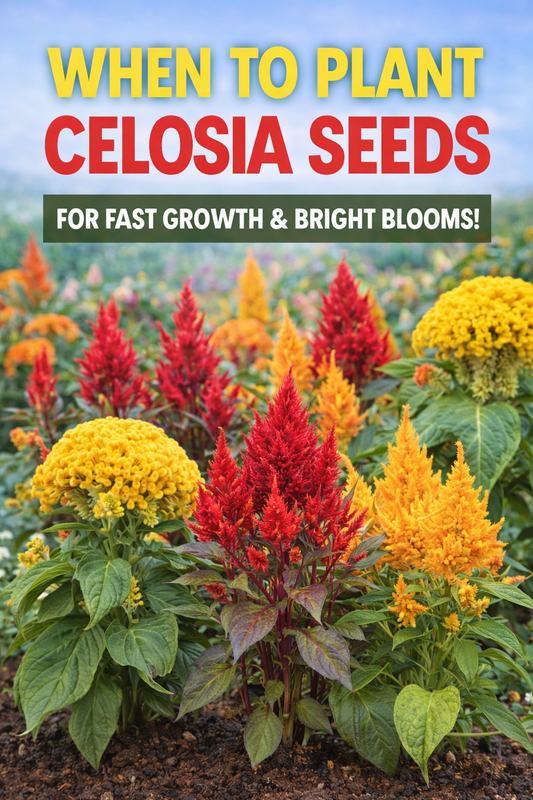 When to plant celosia seeds showing bright red and yellow celosia flowers in a garden, best timing for fast growth and vibrant blooms