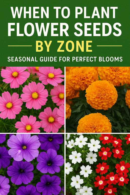 Colorful flower garden with text “When to Plant Flower Seeds by Zone