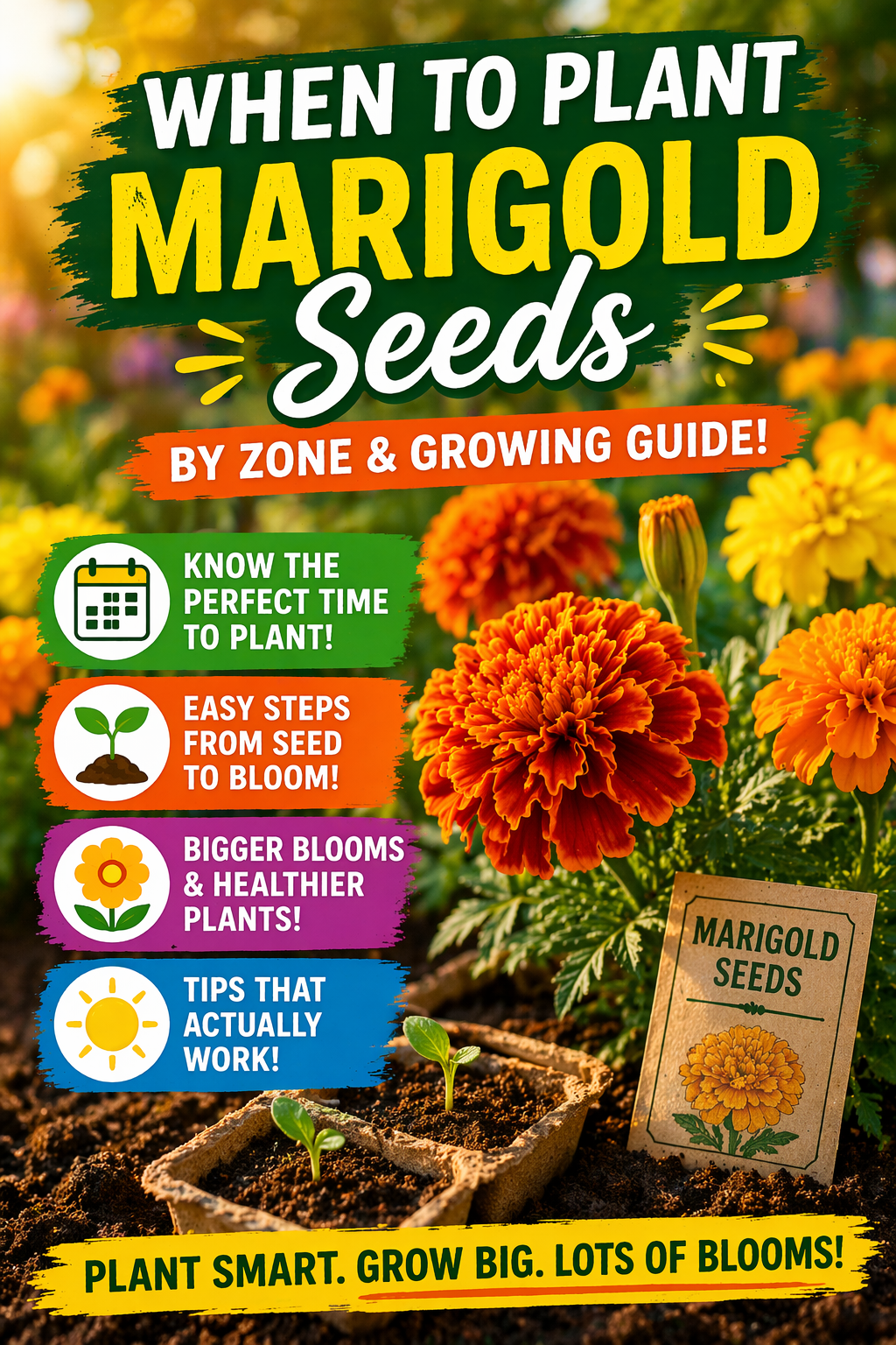 when to plant marigold seeds by zone growing guide with bright marigold flowers and seedlings in garden soil