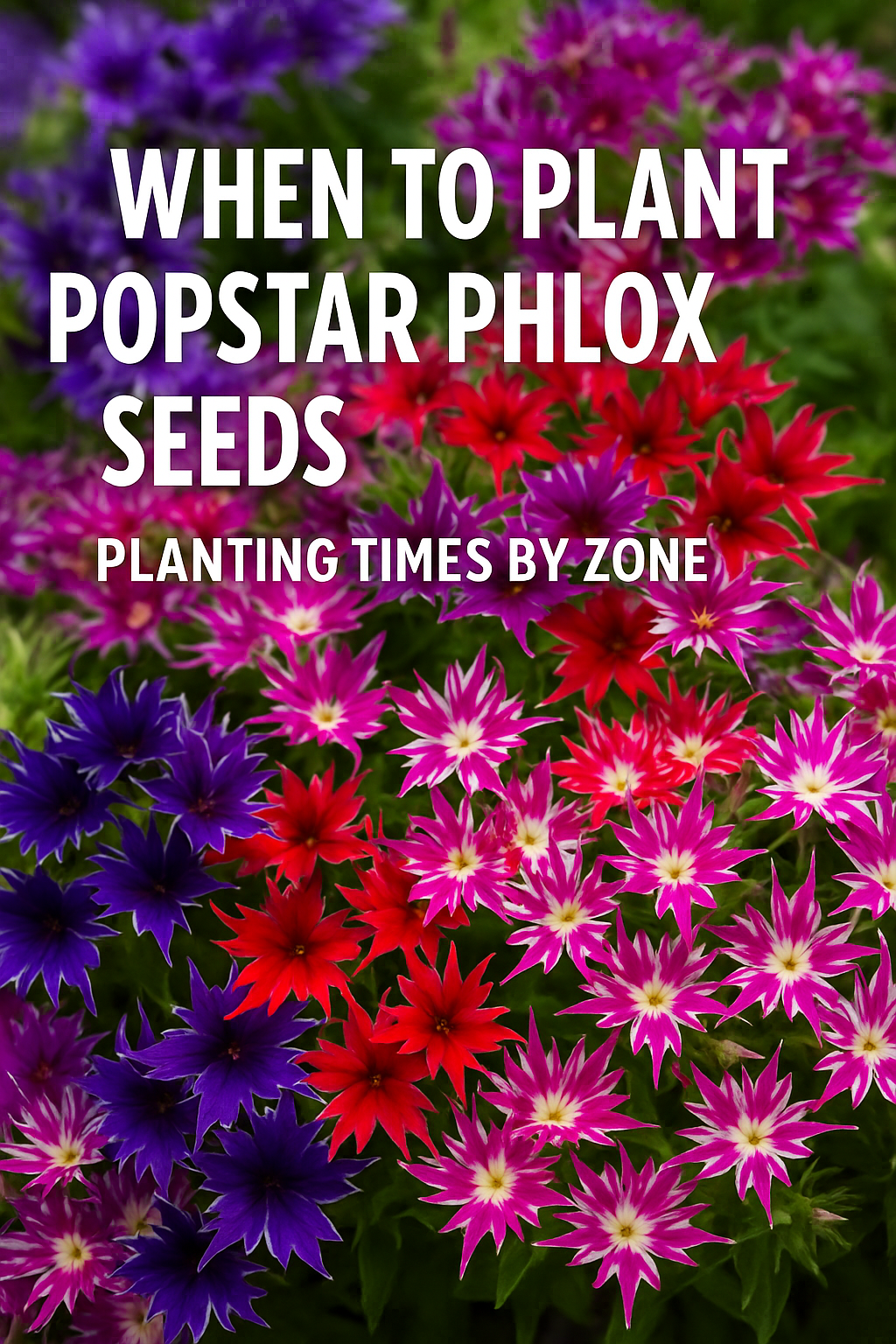 Popstar Phlox mix in full bloom — Pinterest thumbnail for When to Plant Popstar Phlox Seeds Planting Times by Zone
