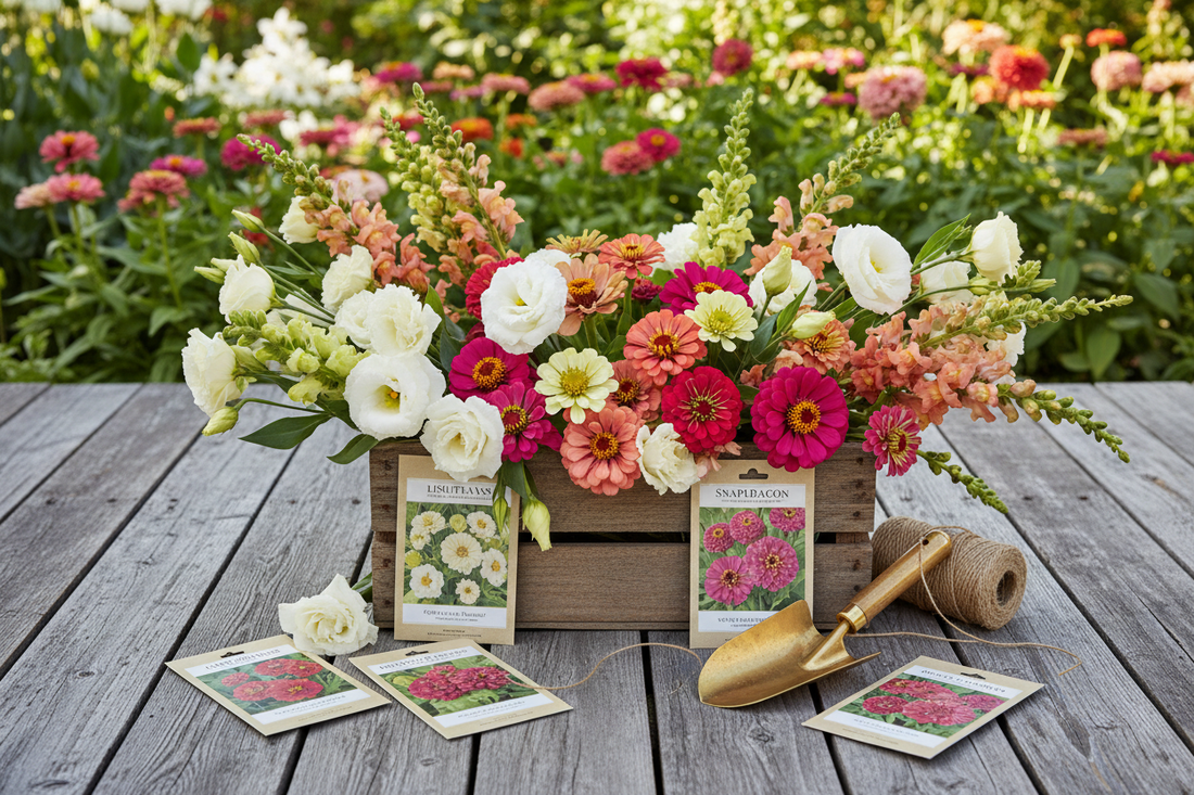 Premium flower seeds including lisianthus, zinnias, and snapdragons available at trailingpetunia.com 
