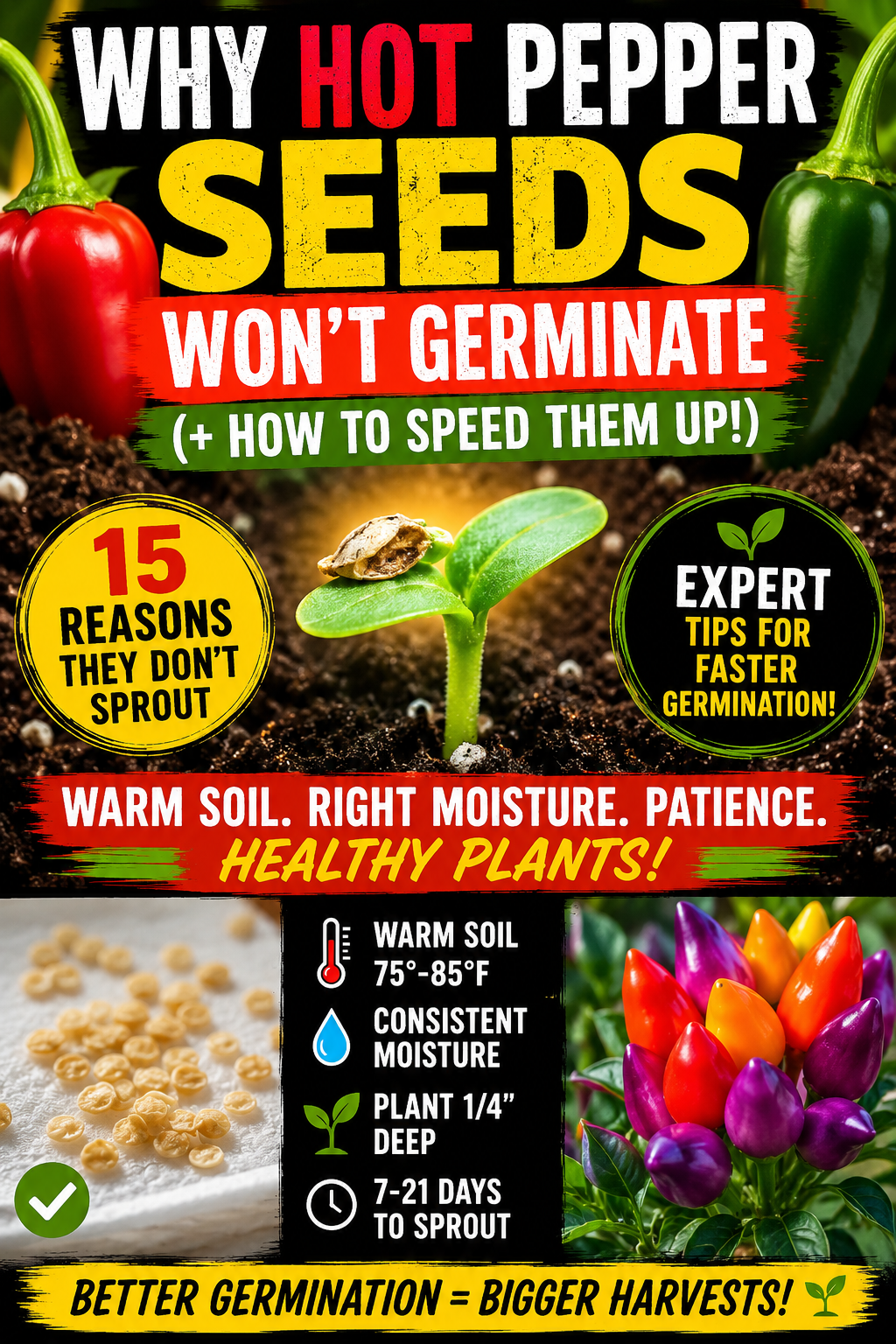 Hot pepper seeds germination guide showing why pepper seeds won't sprout and how to speed germination.
