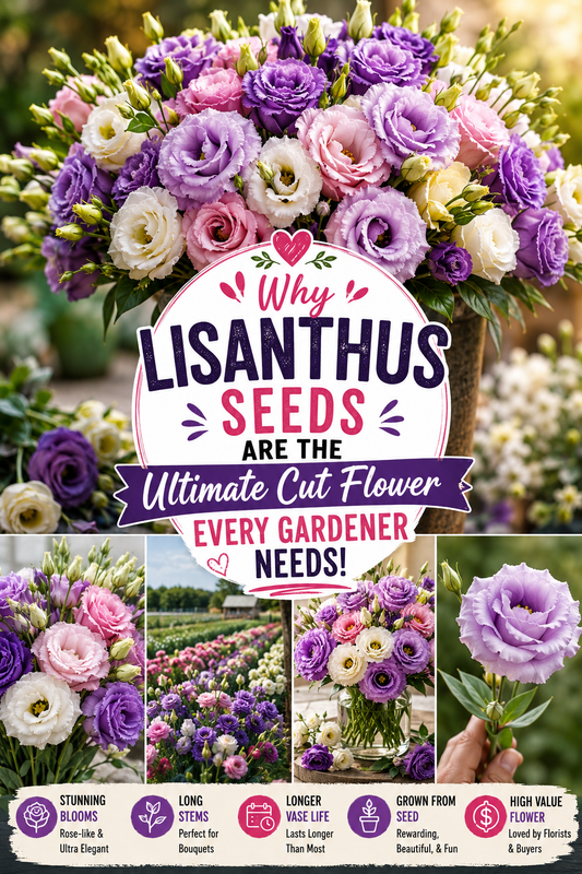 Colorful lisianthus flowers with large rose-like blooms showing why lisianthus seeds are one of the best cut flower seeds for bouquets and flower gardens