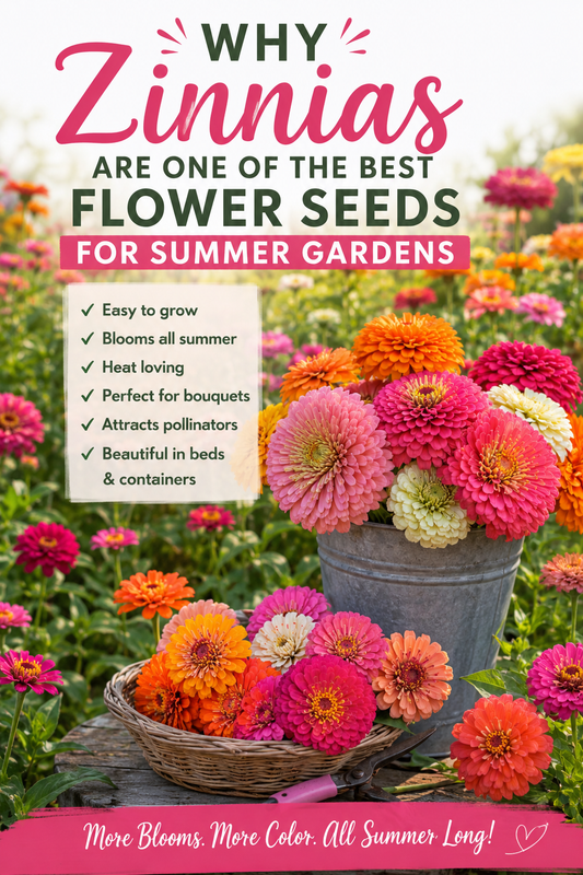 Colorful zinnia flower garden showing why zinnias are one of the best flower seeds for summer gardens