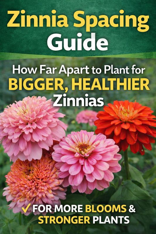 Zinnia spacing guide showing how far apart to plant zinnias for bigger healthier blooms