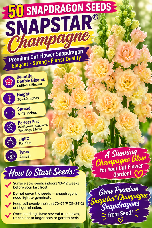 50 Snapdragon Seeds Snapstar® Champagne Group 2 Cut Flower Snapdragon
