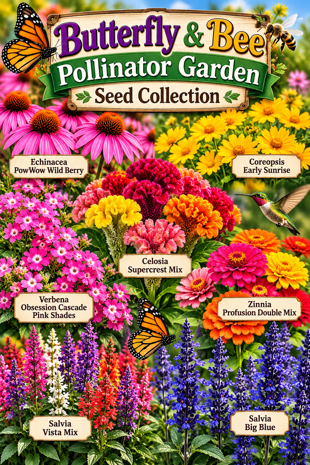 Butterfly & Bee Pollinator Garden Seed Collection – 7 Packets