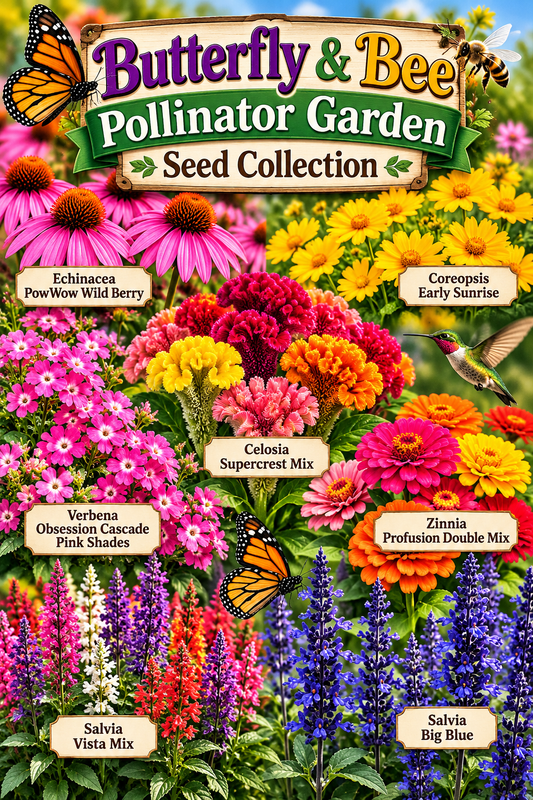 Butterfly & Bee Pollinator Garden Seed Collection – 7 Packets