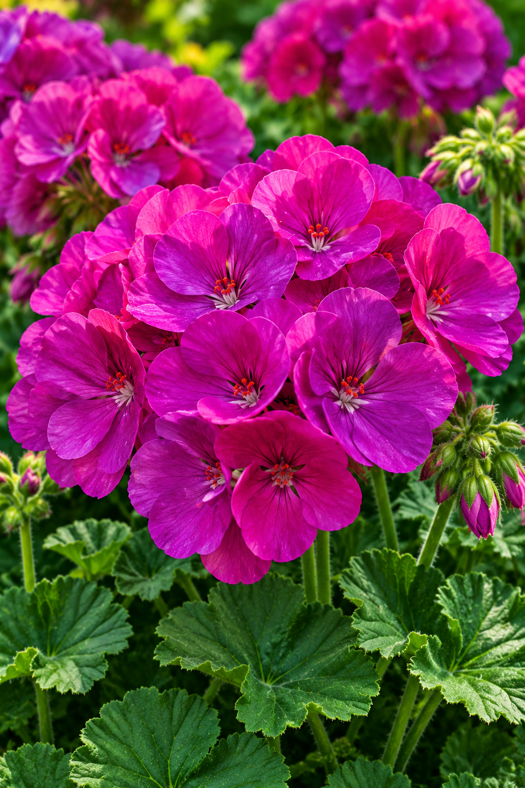 Maverick Violet geranium with vivid magenta-violet flower clusters and scalloped green leaves.