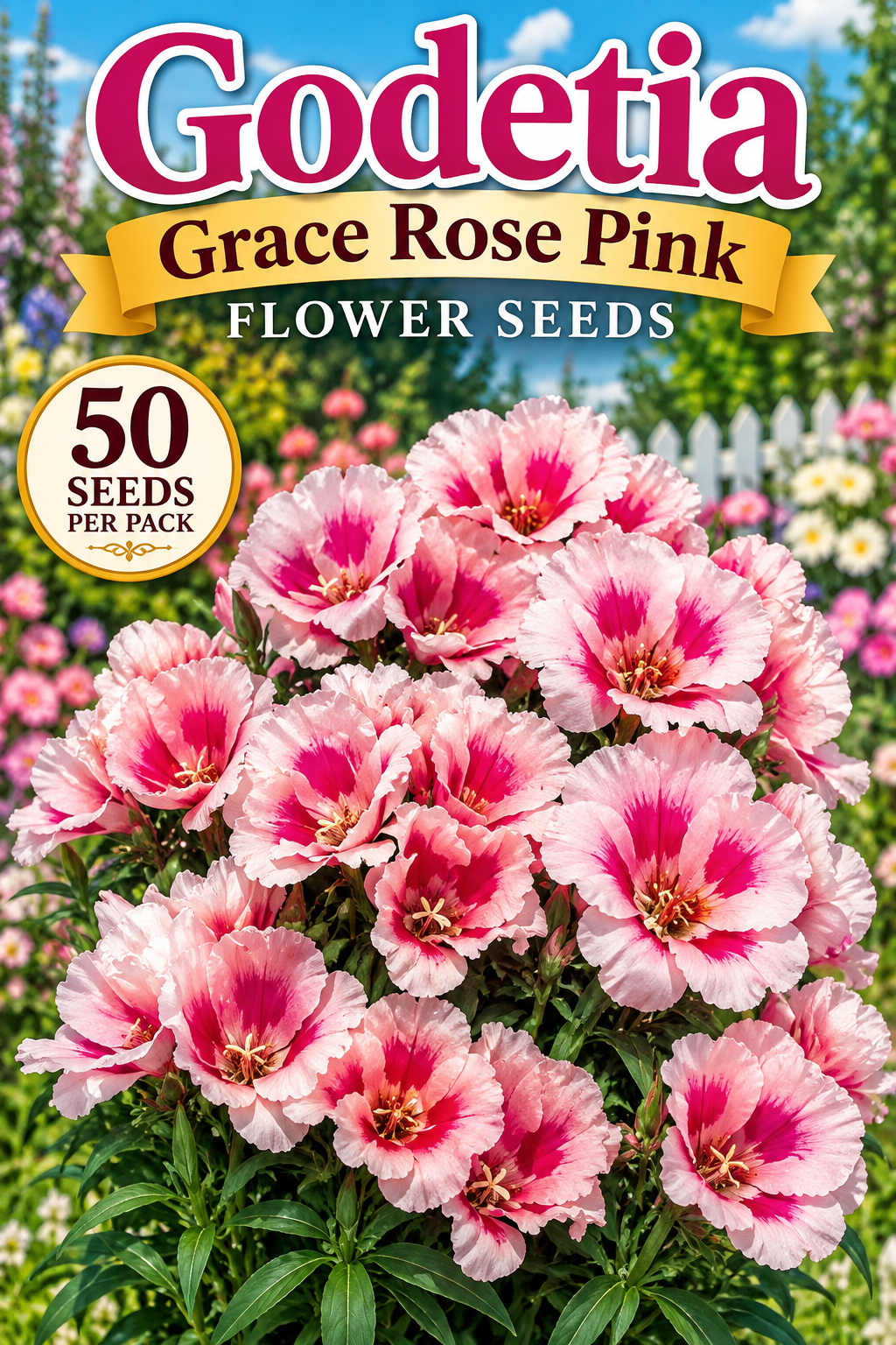 50 Godetia Seeds Grace Rose Pink Flower Seeds