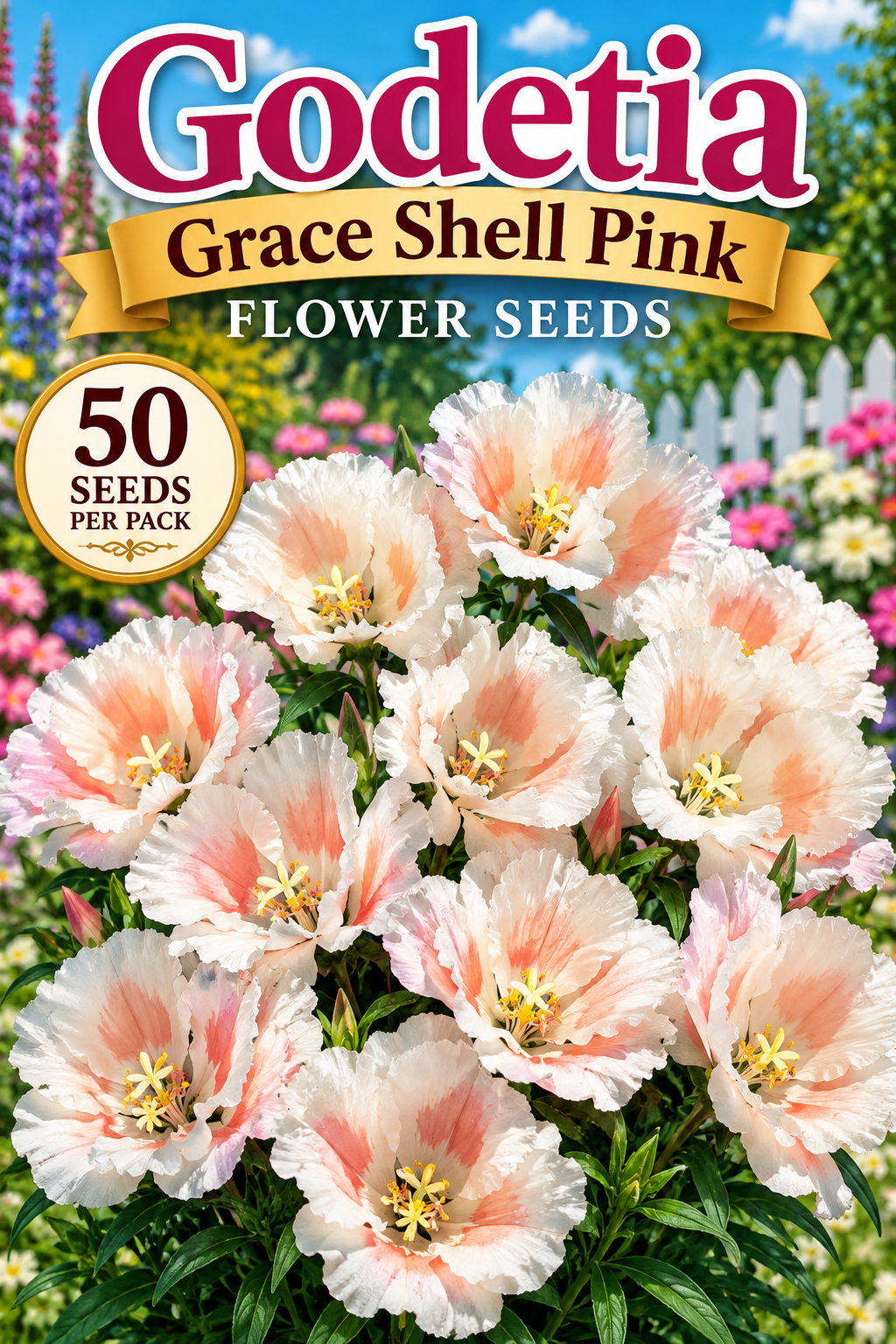 50 Godetia Seeds Grace Shell Pink Flower Seeds