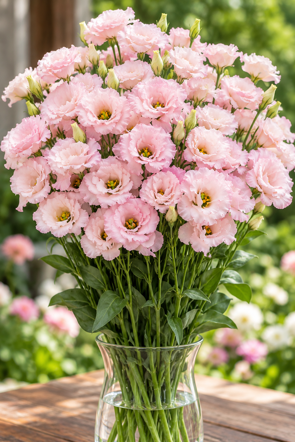 Lisianthus Esprit 1 Light Pink flowers in a glass vase