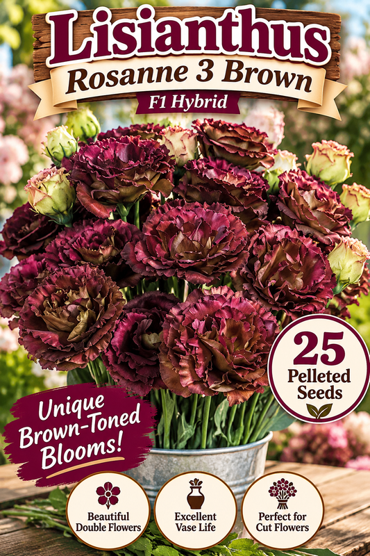 25 Pelleted Lisianthus Seeds Rosanne 3 Brown Cut Flower Seeds F1 Hybrid