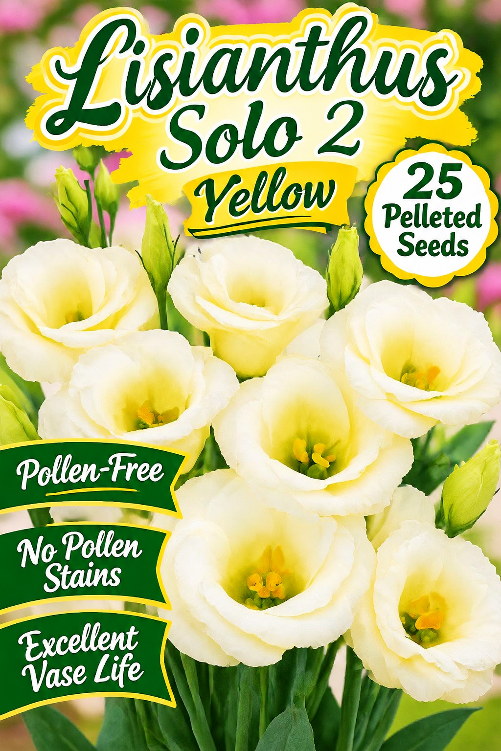 25 Pelleted Lisianthus Seeds Solo 2 Yellow Flower Seeds