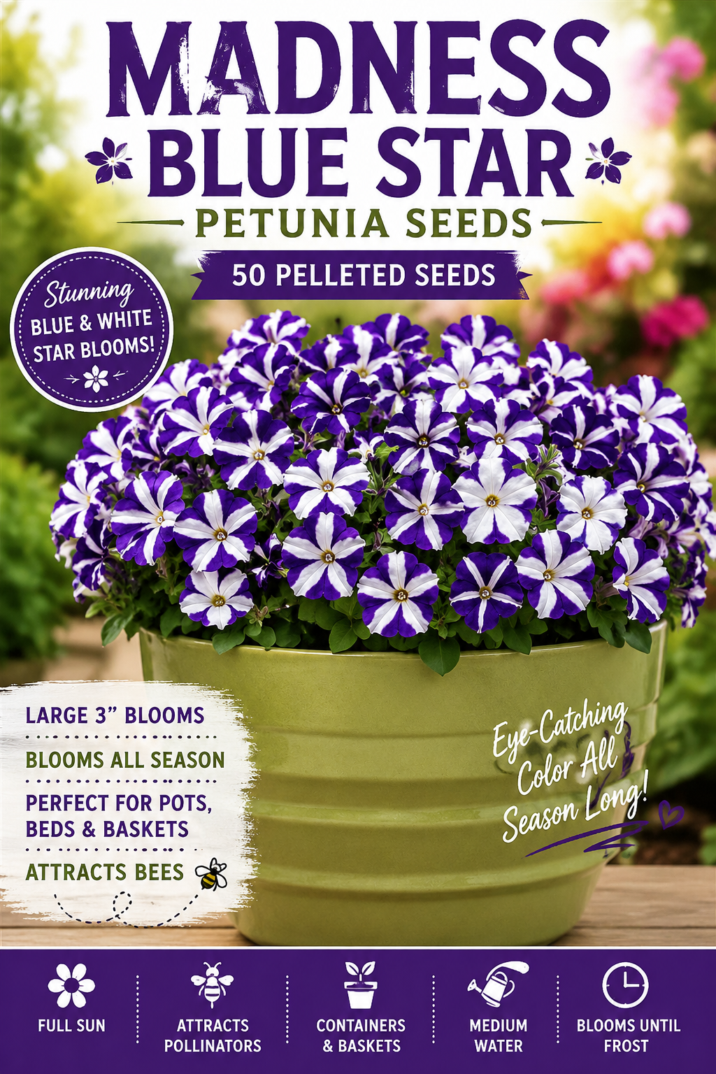 Madness Blue Star Petunia Seeds 50 Pelleted Seeds Premium Floribunda Petunia Seeds