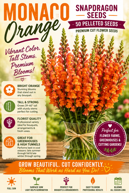 Monaco Orange Snapdragon Seeds 50 Pelleted Premium Cut Flower Seeds